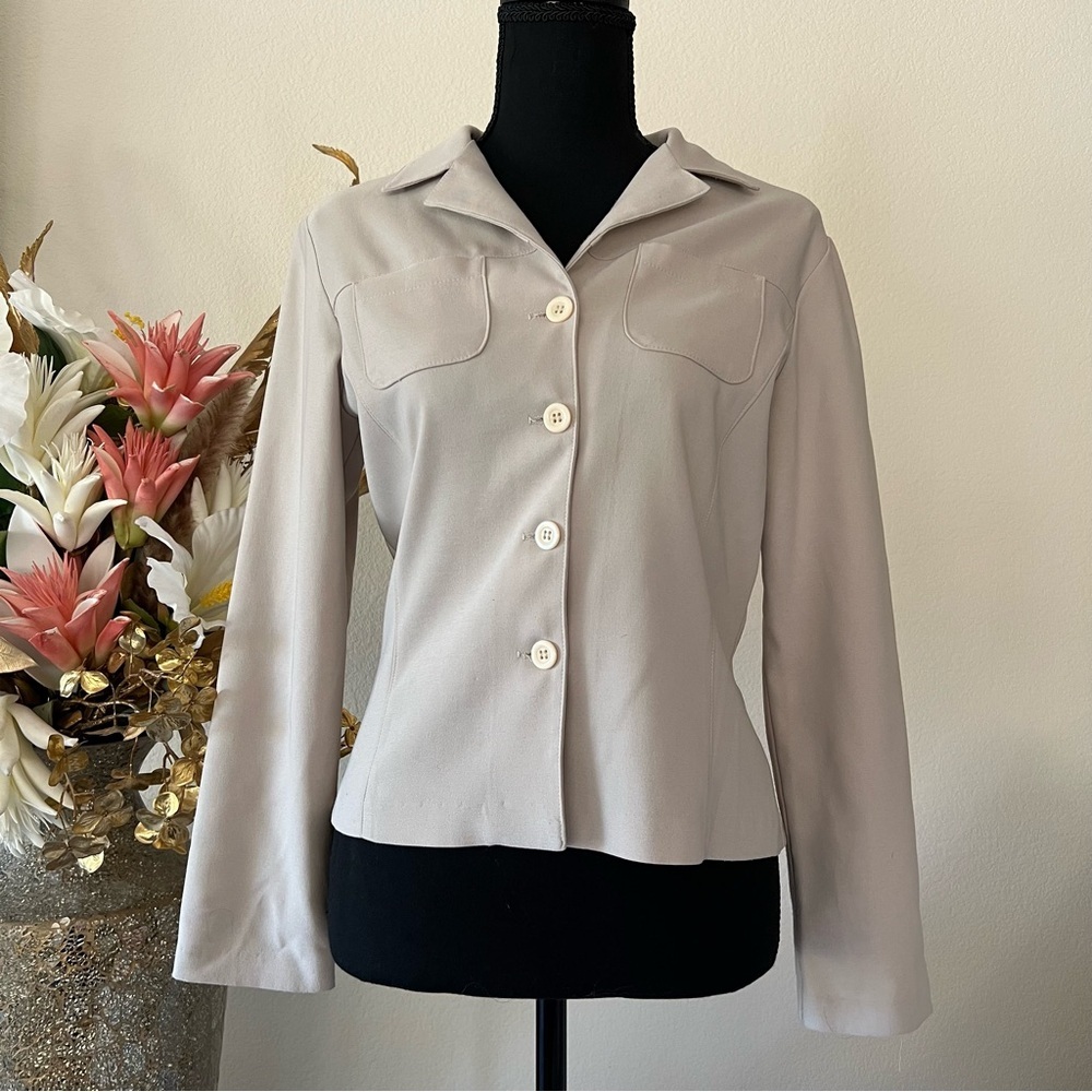 Beige Tailored Waist Button Down Jacket